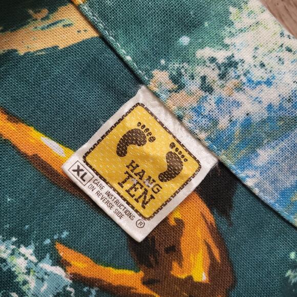 RARE VINTAGE 60S 70S HANG TEN REVERSE PRINT SURFER ALOHA HAWAIIAN SHIRT XL - Picture 3 of 10